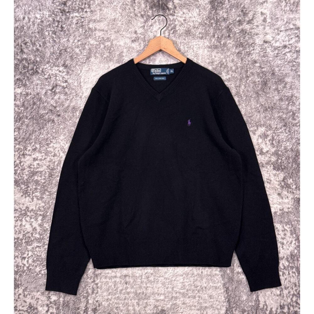 Vintage Polo Ralph Lauren Sweater XL Mens 100% Lambswool Black Pullover